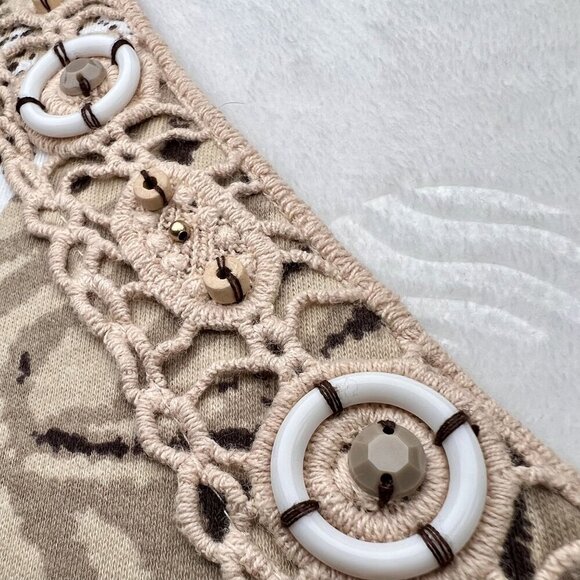 Rebecca Malone Animal Print Short Sleeve Top Crochet Beaded Neckline Size XL - Picture 8 of 9